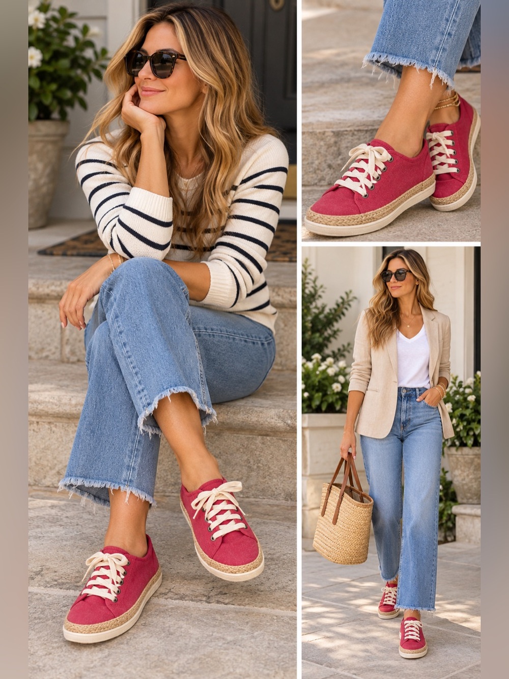 Vionic Red/Pink Canvas Costal Sneakers with Jute size 8.5